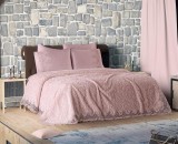 Cumpara ieftin Set Lenjerie + Cuvertura de lux Matlasata cu broderie Eleganta 6 piese Roz Pudra