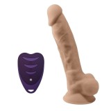 Vibrator SILEX-D 8&rdquo; Model 1, realist cu testicule, control prin telecomandă, 10 funcții de vibrații, 20 cm, culoarea pielii