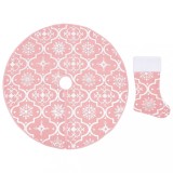 Cumpara ieftin Covor fusta de brad Craciun cu soseta, roz, 90 cm, tesatura