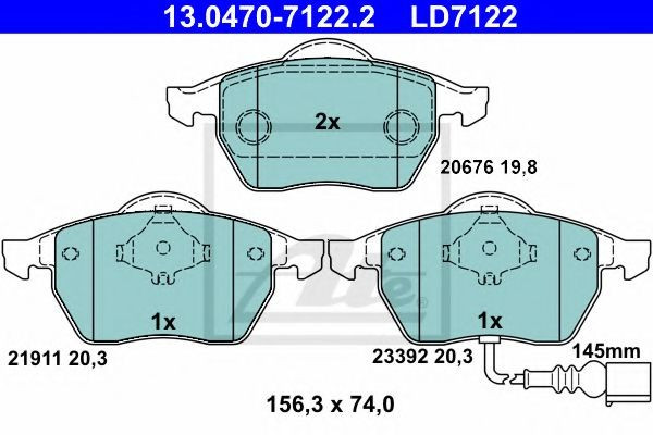 Set placute frana,frana disc VW BORA (1J2) (1998 - 2005) ATE 13.0470-7122.2