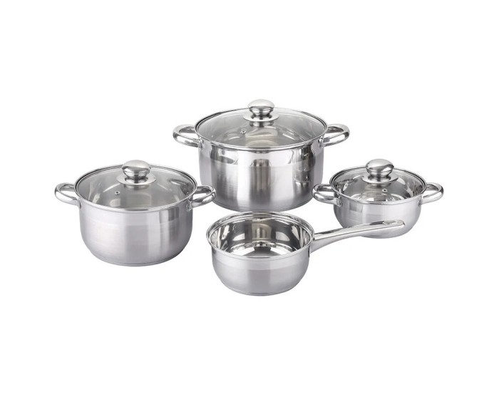 Set vase de gatit Michelino, 7 piese, otel inoxidabil, inductie, argintiu