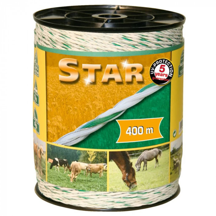 Kerbl Fr&acirc;nghie pentru gard electric &bdquo;Star&rdquo; 400 m, alb și verde, 44528