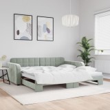 Cumpara ieftin Pat de zi cu extensie, gri deschis, 100x200 cm, catifea