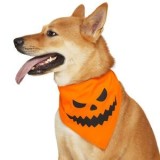 Bandana pentru c&acirc;ini, Portocalie, cu model dovleac, 65x31cm, CMCLASS