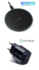 Incarcator Wireless Fast Charge 15W, Black , +Adaptor FAST Chargers 18w /3.0 foto