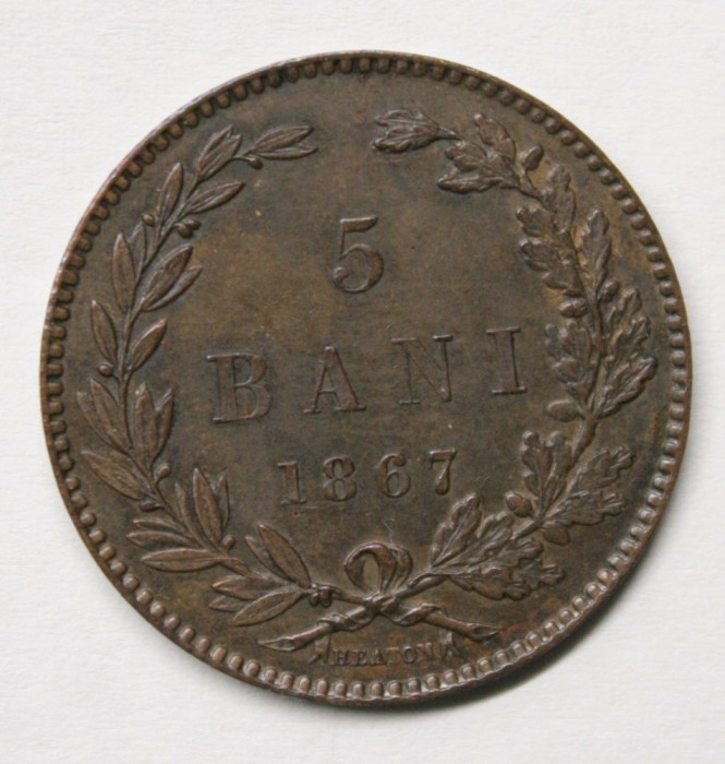 5 BANI 1867 HEATON . DETALII EXCELENTE . PIESA DE COLECTIE .