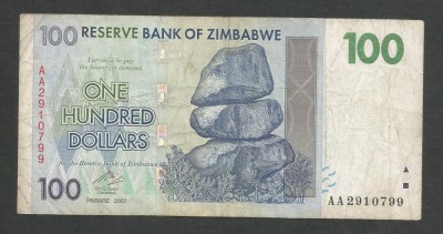 ZIMBABWE 100 DOLARI DOLLARS 2007 [9] P- 69 , F foto