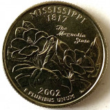 AMERICA QUARTER 1/4 DOLLAR 2002 LITERA D.(&bdquo;Statul Magnolia&rdquo; - MISSISSIPPI)