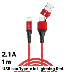 Cablu de date Devia Storm USB sau Type-C la Lightning 1m Rosu foto