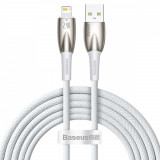 Cablu Baseus Glimmer Series Cu &icirc;ncărcare Rapidă USB-A - Lightning 480Mb/s 2.4A 2m Alb CADH000302
