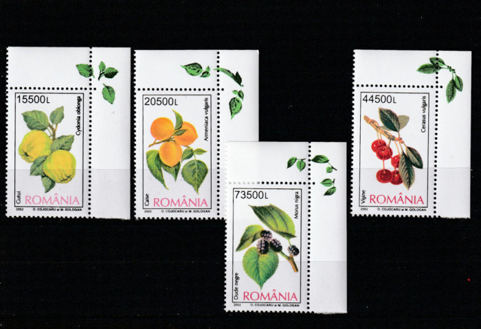 Romania 2002-Flora,Fructe,gutui,cais,visin,dud,serie 4 val.,MNH