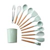 Set 12 Ustensile Bucatarie Silicon Edman, Maner Lemn, Antiaderente, Termorezistente - Cleste, Tel, Spatula, Polonic + Suport