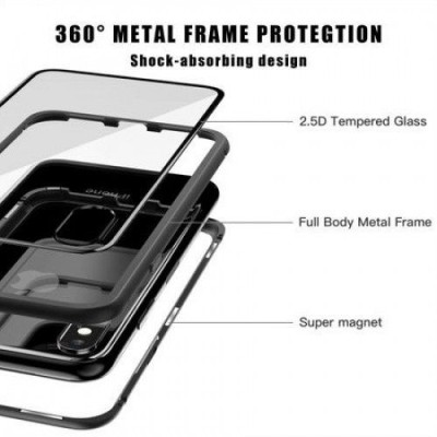 Husa 360 grade prindere Magnetica cu Magneti Spate din Sticla Temperata Securizata si Folie Ecran Gratis pentru iPhone 7 / 8 Black foto