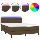 Cumpara ieftin Pat cu arcuri, saltea si LED, maro inchis, 140x200 cm, textil