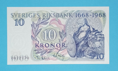 Suedia 10 Kronor 1968 &amp;#039;Riksbank&amp;#039; aUNC serie: 0872779, Comemorativa foto