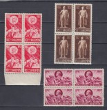 ROMANIA 1957 LP 443 - 40 DE ANI REVOLUTIA SOCIALISTA BLOCURI DE 4 TIMBRE MNH, Nestampilat