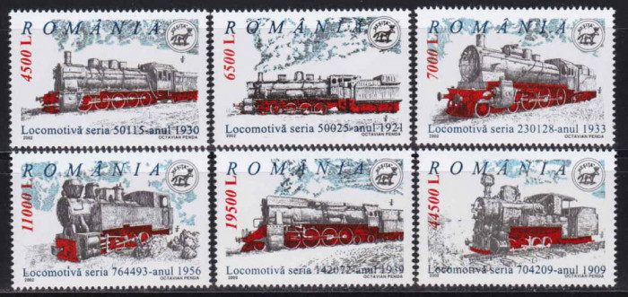 RO 2002 LP 1592 &quot; Locomotive romanesti cu abur&quot; , serie , MNH