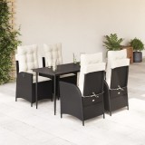 VidaXL Set mobilier de grădină cu perne, 5 piese, negru, poliratan