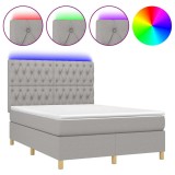 Cumpara ieftin Pat cu arcuri, saltea si LED, gri deschis, 140x190 cm, textil