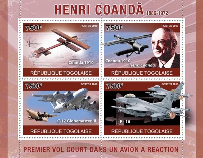 TOGO 2010 - Mari inventatori, Henri Coanda /set complet - bloc + colita MNH ( 2 imagini)