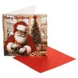 Felicitare Craciun cu Mos Craciun si Bomboane, 15x15cm, Rosu, cu Plic, CMCLASS