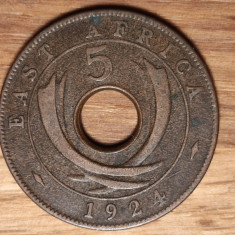 Africa de Est - moneda istorica - 5 cents 1924 - bronz stare f buna - George V