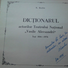 N. Barbu - Dictionarul actorilor Teatrului National V. Alecsandri Iasi, 1976