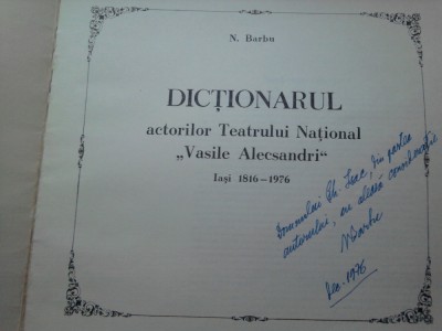 N. Barbu - Dictionarul actorilor Teatrului National V. Alecsandri Iasi, 1976 foto