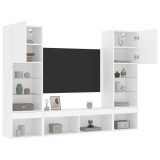 VidaXL Unități de perete TV cu LED-uri, 5 piese, alb, lemn prelucrat