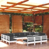 Gossi set mobilier de gradina cu perne, 13 piese, alb, lemn masiv pin
