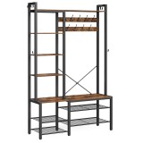 VASAGLE Cuier hol cu banca si raft pantofi, 9 carlige, design industrial, 120x40x190 cm, maro rustic Household NewTrend