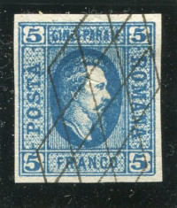 1865 , ROMANIA , Lp16 , Cuza in Oval 5 PAR - Stampila Gratar simplu foto