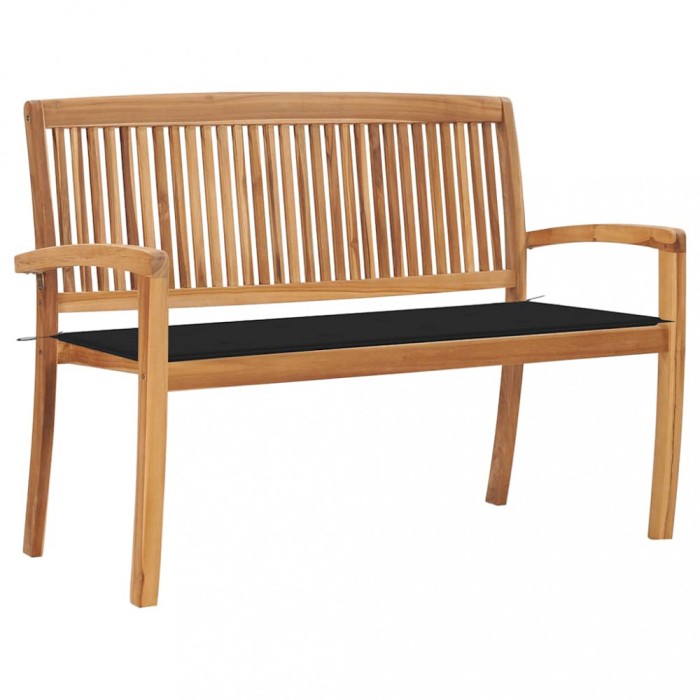 vidaXL Bancă de grădină stivuibilă cu pernă, 128,5 cm, lemn masiv tec 3063286