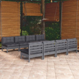 VidaXL Set mobilier de grădină cu perne, 9 piese, lemn masiv de pin