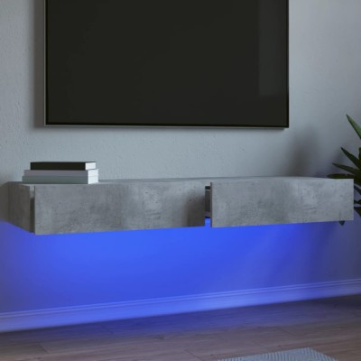 vidaXL Comode TV cu lumini LED, 2 buc., gri beton, 60x35x15,5 cm 842893 foto