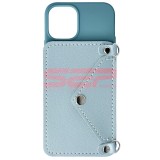 Husa iPhone 12 Mini Albastra cu Snur, Tip Portofel, Crossbody, TPU