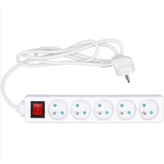 VOREL Prelungitor electric cu impamantare, 5 prize, 1.5 m, Alb, Plastic, ON/OFF