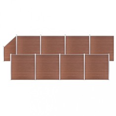 vidaXL Set panouri gard, 8 pătrate + 1 oblic, maro, 1484x186 cm, WPC