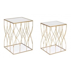 Set 2 masute cafea blat oglinda cadru fier auriu Elenor 36x36x51 cm, 41x41x56 cm