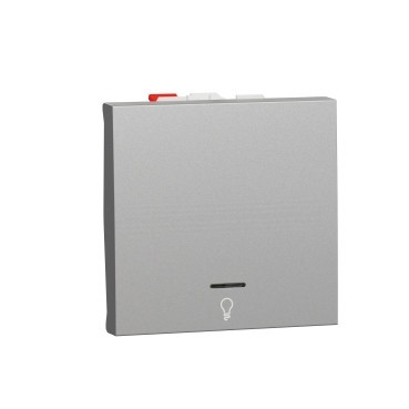 Intrerupator revenire simbol lumina cu led 2M Schneider Noua Unica aluminiu NU320630LN foto