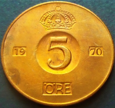 Moneda 5 ORE - SUEDIA, anul 1970 *cod 3046 foto