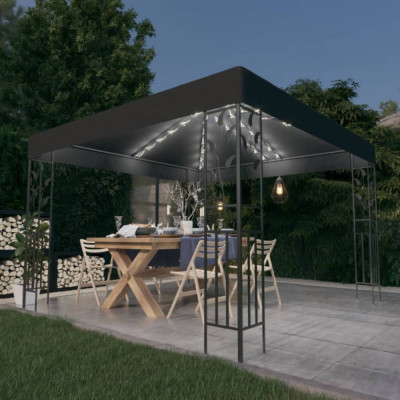 vidaXL Pavilion cu șir de lumini LED, antracit, 3x3 m foto