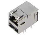 Conector RJ45 + USB A BEL FUSE, Ecranat, 8p8c, THT, Cu LED, Unghiular