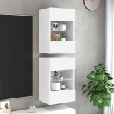 vidaXL Comode de perete cu lumini LED pentru TV, 2 buc., alb, 40x30x60,5 cm 837079