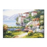 Tablou peisaj lacul Como pictat manual, Colt de rai, 70x50cm ulei pe panza, Magistral