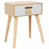 Cumpara ieftin Noptiera Lemn Masiv Pin, 44x30x58.5 cm, 1 Sertar cu Maner Piele, Stil Rustic, Depozitare Dormitor