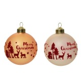 Cumpara ieftin Glob decorativ - Bauble Glass Matt Red Flock Christmas Print - mai multe culori | Kaemingk