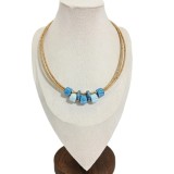 Cumpara ieftin Colier dama din pluta cu margele ceramice albastre