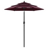vidaXL Umbrelă de grădină 3 niveluri, st&acirc;lp aluminiu, roșu bordo, 2 m