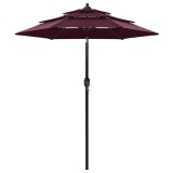 VidaXL Umbrelă de soare 3 niveluri, st&acirc;lp aluminiu, roșu bordo, 2 m